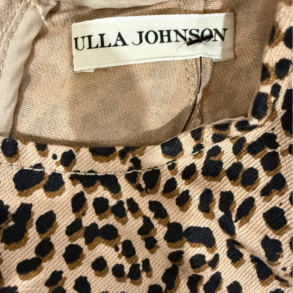 Ulla Johnson Leopard Print Long Puff Sleeve‎ Women's Thick Denim Blouse Top Sz 2
